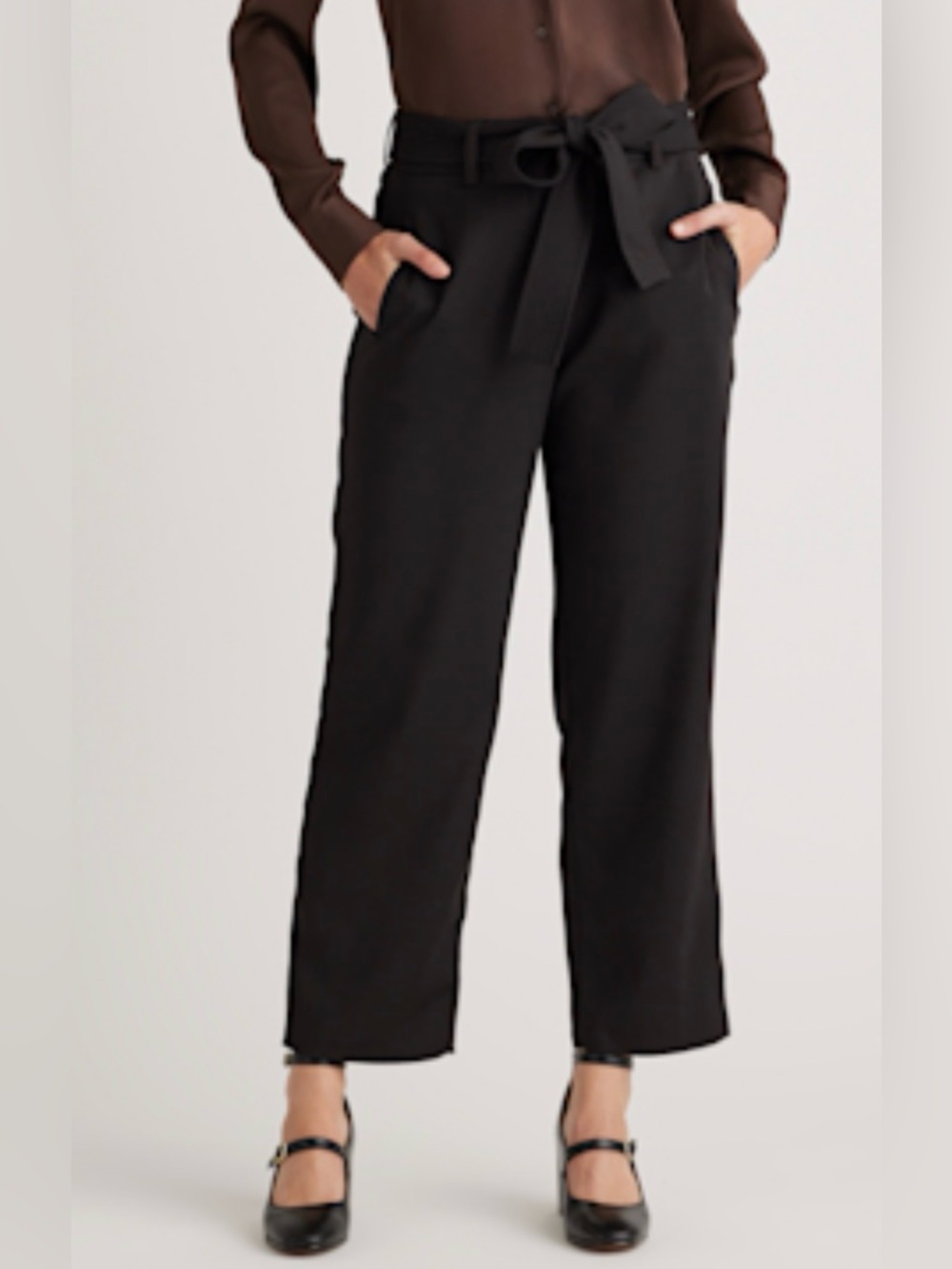 Quince black ankle length stretch crepe Paperbag Pant size 6
